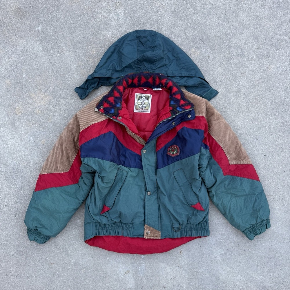 VTG Jonathan Stone Ski Snowboard Colorblock Puffer Jacket Hooded Youth XL RARE